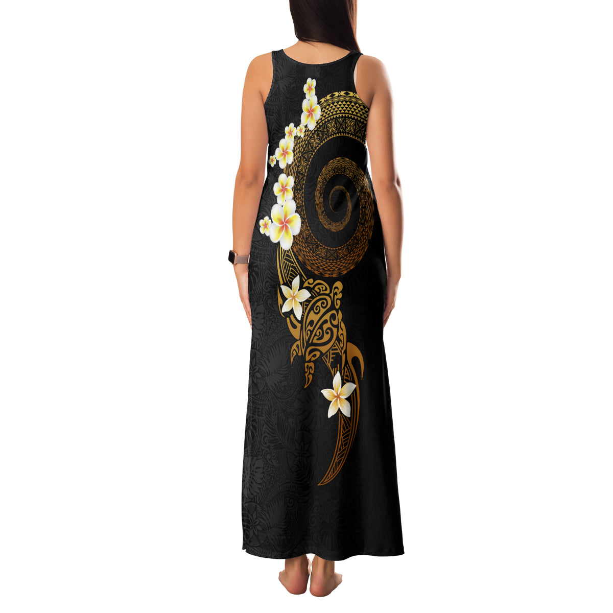 Polynesian Spiral Tribal Tattoo Family Matching Tank Maxi Dress and Hawaiian Shirt Golden Color LT03 - Polynesian Pride