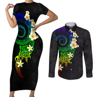 Polynesian Spiral Tribal Tattoo Couples Matching Short Sleeve Bodycon Dress and Long Sleeve Button Shirt Fanciful Color LT03 Black - Polynesian Pride