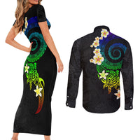 Polynesian Spiral Tribal Tattoo Couples Matching Short Sleeve Bodycon Dress and Long Sleeve Button Shirt Fanciful Color LT03 - Polynesian Pride