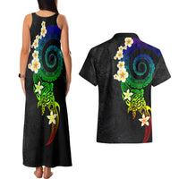 Polynesian Spiral Tribal Tattoo Couples Matching Tank Maxi Dress and Hawaiian Shirt Fanciful Color LT03 - Polynesian Pride