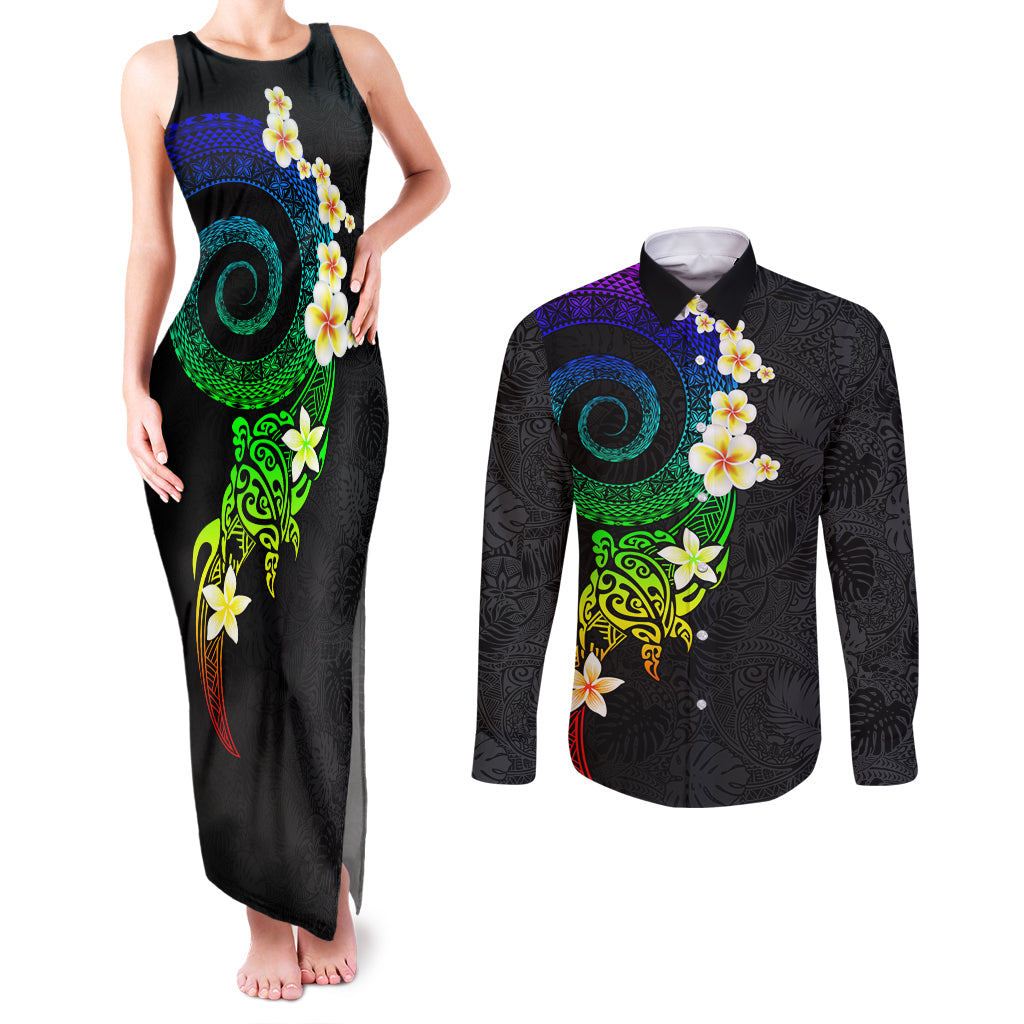 Polynesian Spiral Tribal Tattoo Couples Matching Tank Maxi Dress and Long Sleeve Button Shirt Fanciful Color LT03 Black - Polynesian Pride