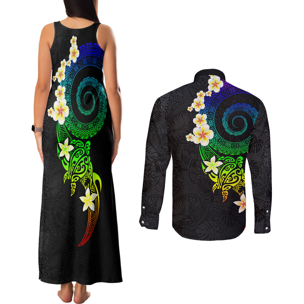 Polynesian Spiral Tribal Tattoo Couples Matching Tank Maxi Dress and Long Sleeve Button Shirt Fanciful Color LT03 - Polynesian Pride