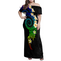 Polynesian Spiral Tribal Tattoo Family Matching Off Shoulder Maxi Dress and Hawaiian Shirt Fanciful Color LT03 Mom's Dress Black - Polynesian Pride