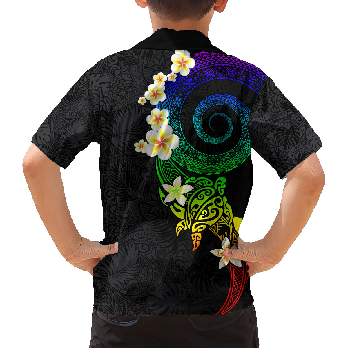 Polynesian Spiral Tribal Tattoo Family Matching Off Shoulder Short Dress and Hawaiian Shirt Fanciful Color LT03 - Polynesian Pride