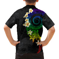 Polynesian Spiral Tribal Tattoo Family Matching Off Shoulder Short Dress and Hawaiian Shirt Fanciful Color LT03 - Polynesian Pride