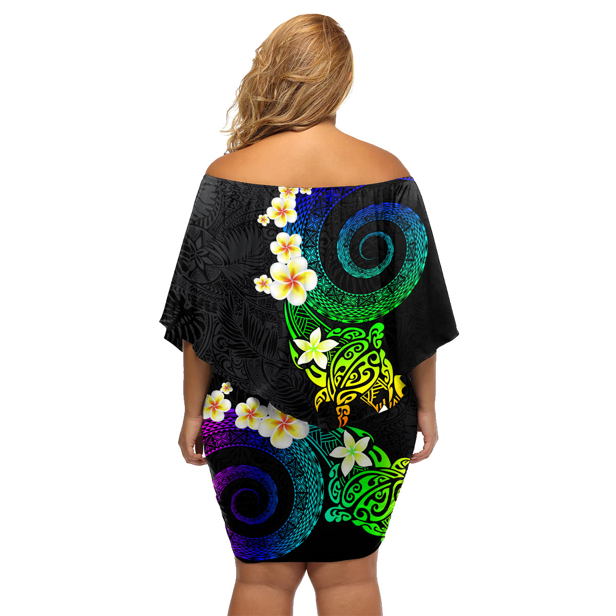 Polynesian Spiral Tribal Tattoo Family Matching Off Shoulder Short Dress and Hawaiian Shirt Fanciful Color LT03 - Polynesian Pride