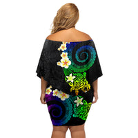 Polynesian Spiral Tribal Tattoo Family Matching Off Shoulder Short Dress and Hawaiian Shirt Fanciful Color LT03 - Polynesian Pride