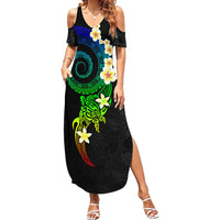 Polynesian Spiral Tribal Tattoo Family Matching Summer Maxi Dress and Hawaiian Shirt Fanciful Color LT03 Mom's Dress Black - Polynesian Pride