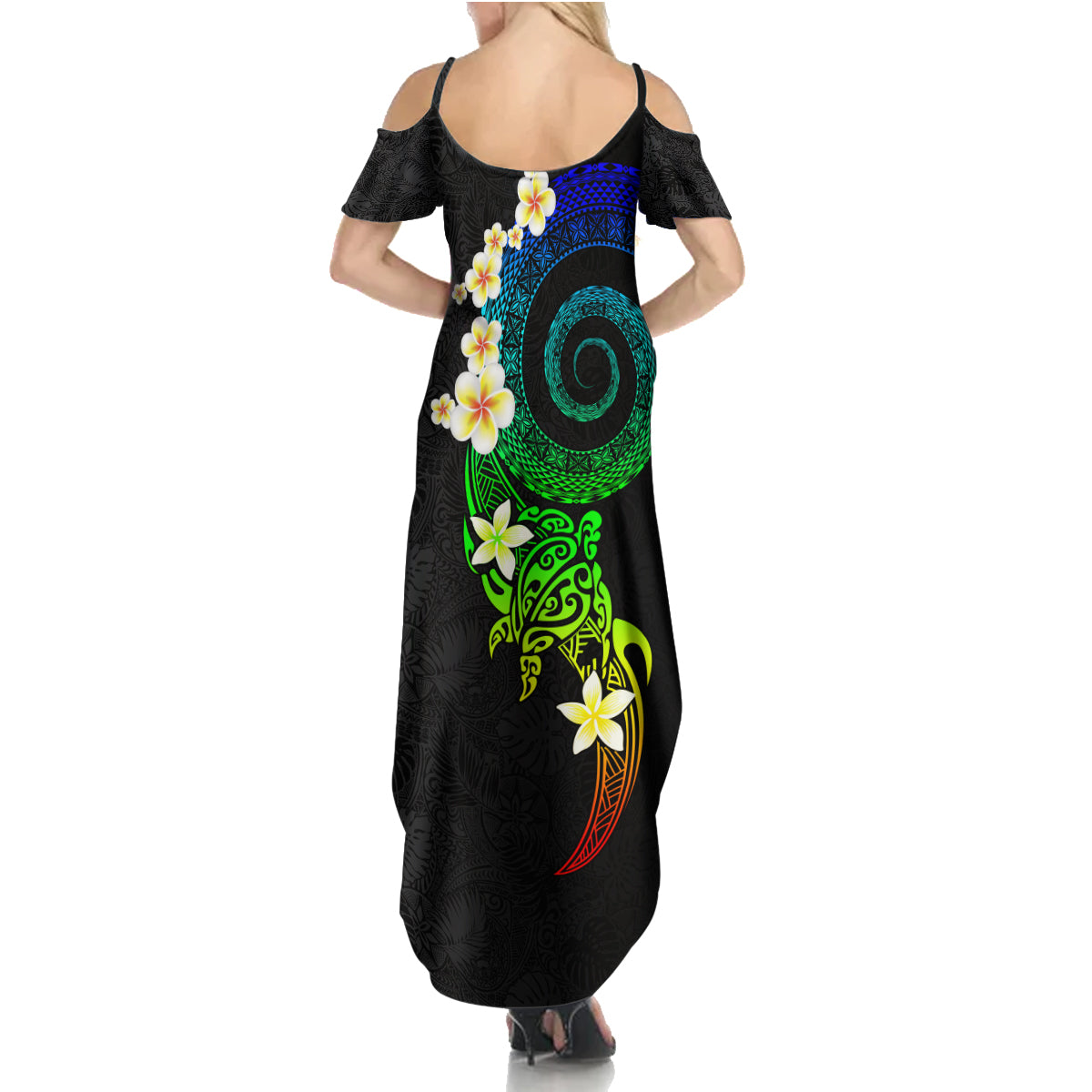 Polynesian Spiral Tribal Tattoo Family Matching Summer Maxi Dress and Hawaiian Shirt Fanciful Color LT03 - Polynesian Pride