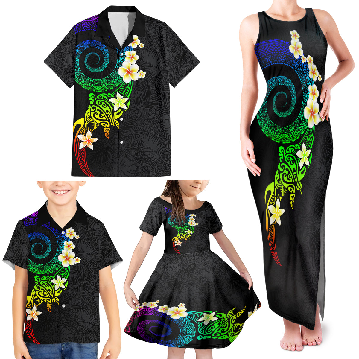 Polynesian Spiral Tribal Tattoo Family Matching Tank Maxi Dress and Hawaiian Shirt Fanciful Color LT03 - Polynesian Pride