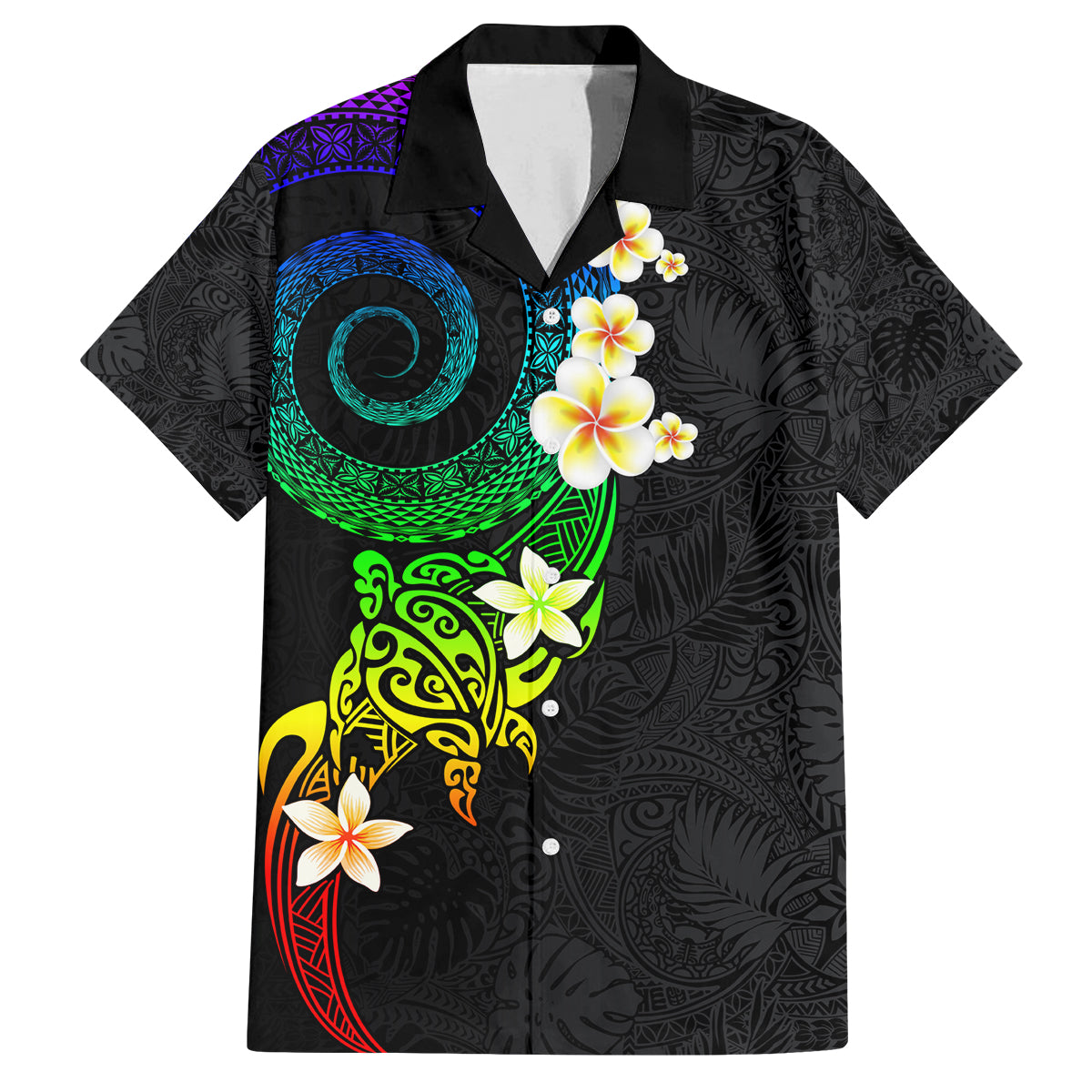 Polynesian Spiral Tribal Tattoo Family Matching Tank Maxi Dress and Hawaiian Shirt Fanciful Color LT03 Dad's Shirt - Short Sleeve Black - Polynesian Pride