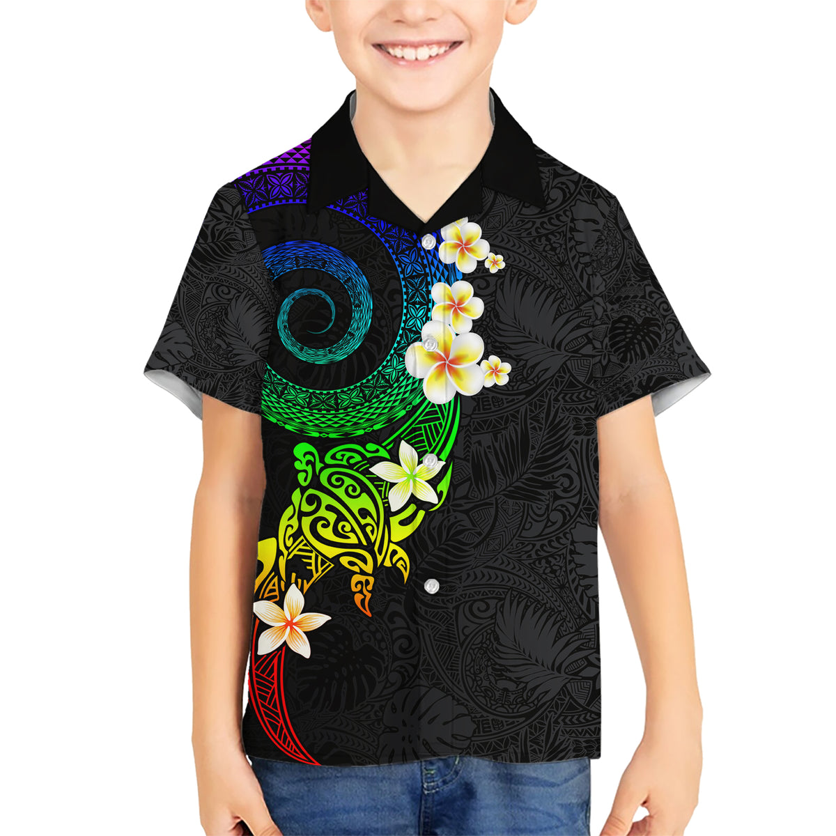 Polynesian Spiral Tribal Tattoo Kid Hawaiian Shirt Fanciful Color