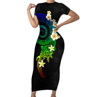 Polynesian Spiral Tribal Tattoo Short Sleeve Bodycon Dress Fanciful Color