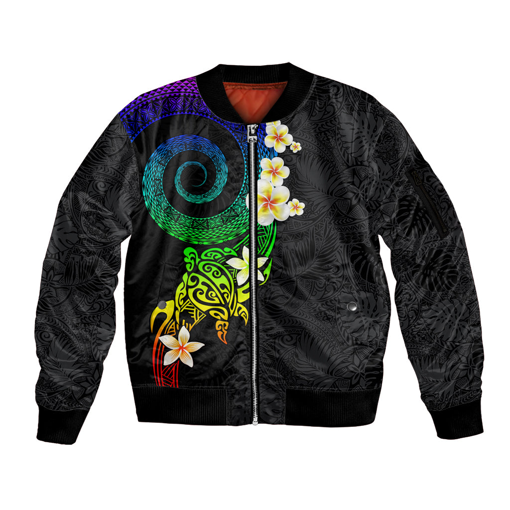 Polynesian Spiral Tribal Tattoo Sleeve Zip Bomber Jacket Fanciful Color