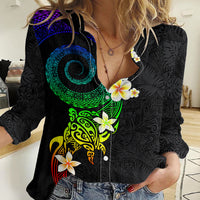 Polynesian Spiral Tribal Tattoo Women Casual Shirt Fanciful Color LT03 Female Black - Polynesian Pride
