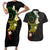 Polynesian Spiral Tribal Tattoo Couples Matching Short Sleeve Bodycon Dress and Hawaiian Shirt Reggae Color