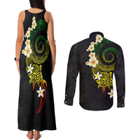Polynesian Spiral Tribal Tattoo Couples Matching Tank Maxi Dress and Long Sleeve Button Shirt Reggae Color LT03 - Polynesian Pride