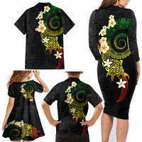 Polynesian Spiral Tribal Tattoo Family Matching Long Sleeve Bodycon Dress and Hawaiian Shirt Reggae Color LT03 - Polynesian Pride