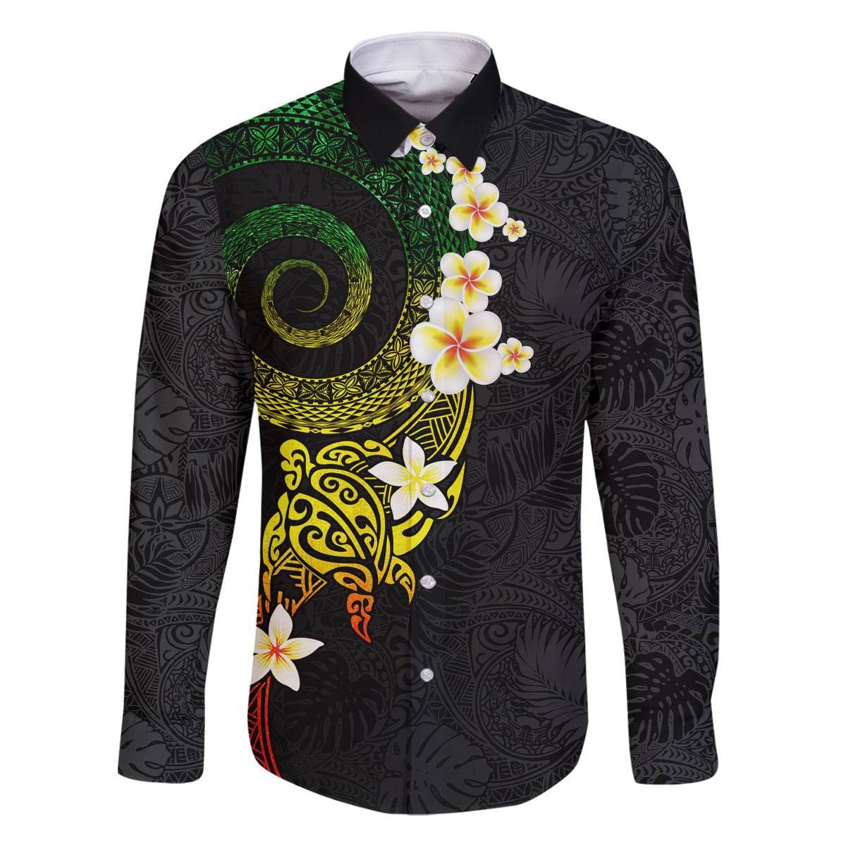 Polynesian Spiral Tribal Tattoo Family Matching Mermaid Dress and Hawaiian Shirt Reggae Color LT03 Dad's Shirt - Long Sleeve Reggae - Polynesian Pride