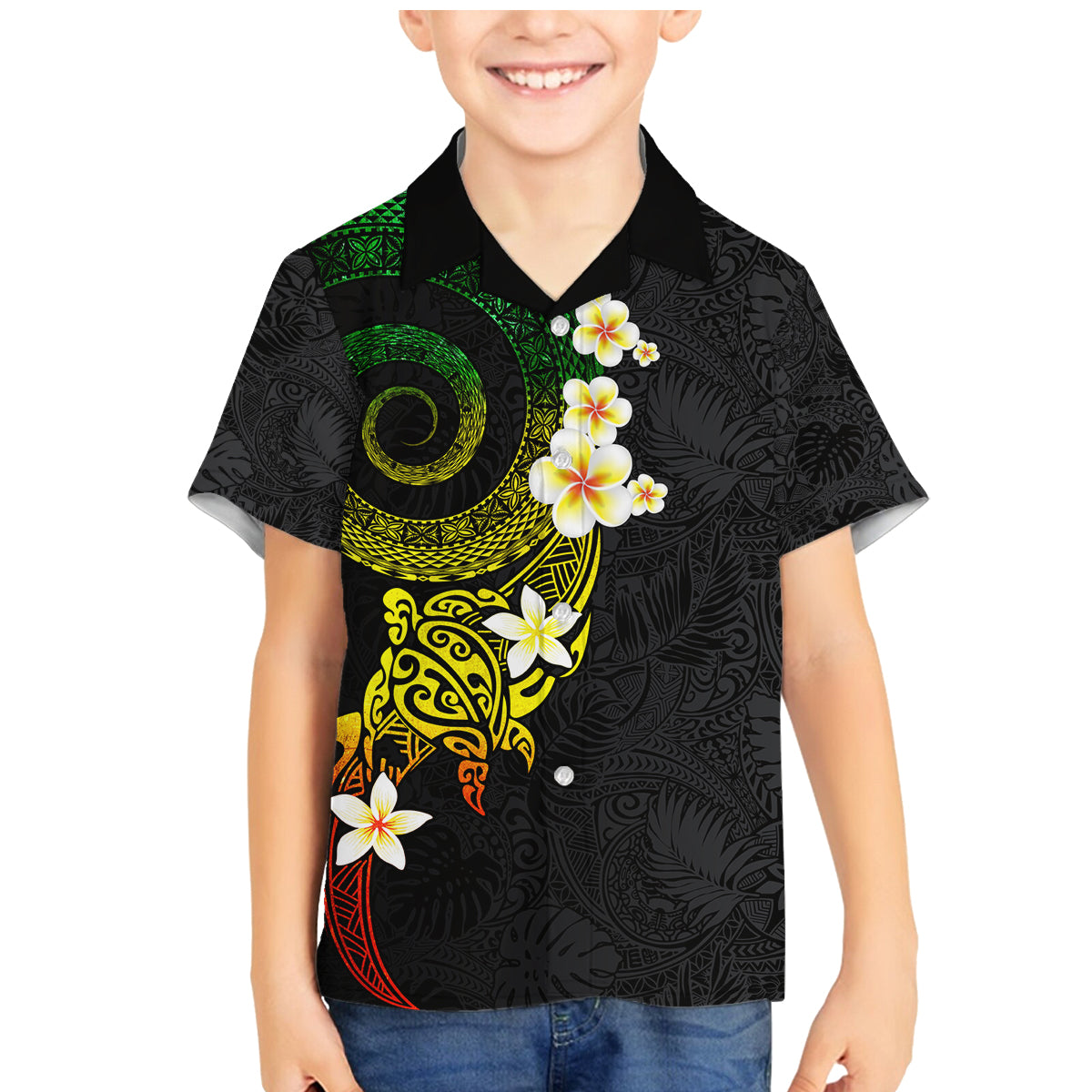 Polynesian Spiral Tribal Tattoo Family Matching Mermaid Dress and Hawaiian Shirt Reggae Color LT03 Son's Shirt Reggae - Polynesian Pride