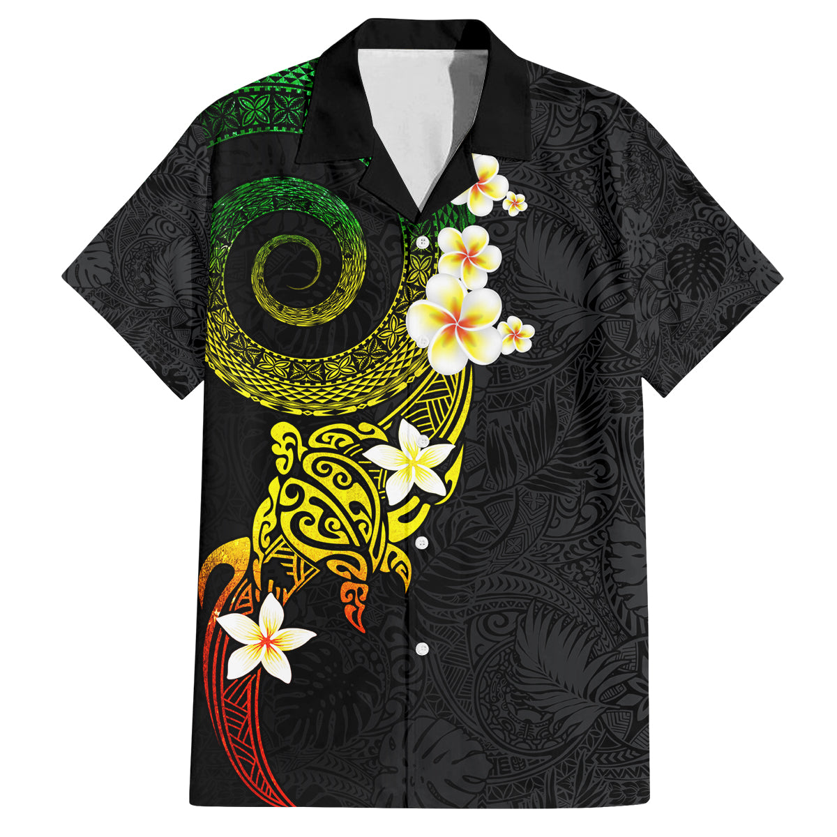 Polynesian Spiral Tribal Tattoo Family Matching Off Shoulder Short Dress and Hawaiian Shirt Reggae Color LT03 Dad's Shirt - Short Sleeve Reggae - Polynesian Pride