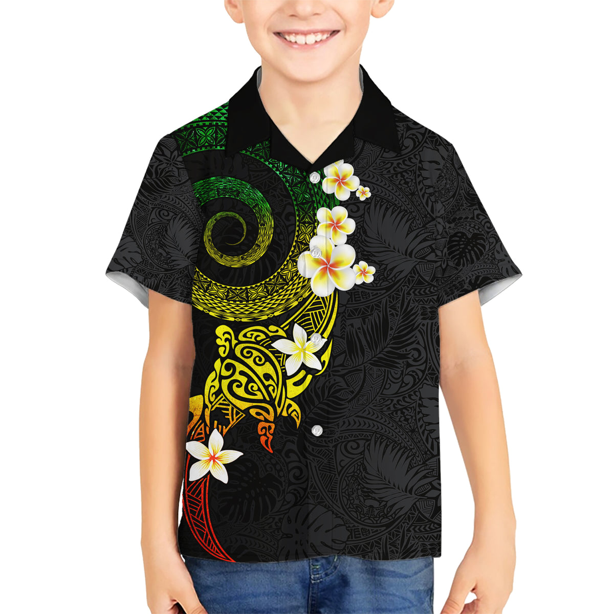 Polynesian Spiral Tribal Tattoo Family Matching Short Sleeve Bodycon Dress and Hawaiian Shirt Reggae Color LT03 Son's Shirt Reggae - Polynesian Pride