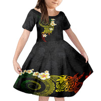 Polynesian Spiral Tribal Tattoo Family Matching Tank Maxi Dress and Hawaiian Shirt Reggae Color LT03 Daughter's Dress Reggae - Polynesian Pride
