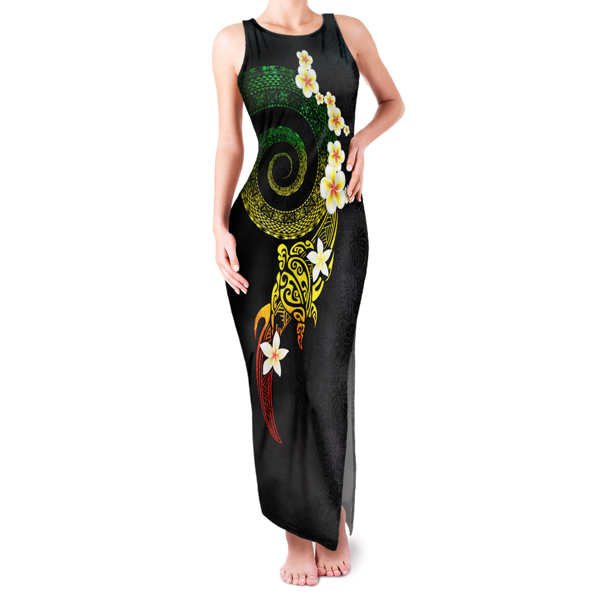 Polynesian Spiral Tribal Tattoo Family Matching Tank Maxi Dress and Hawaiian Shirt Reggae Color LT03 Mom's Dress Reggae - Polynesian Pride
