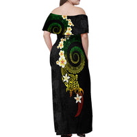 Polynesian Spiral Tribal Tattoo Off Shoulder Maxi Dress Reggae Color