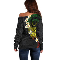 Polynesian Spiral Tribal Tattoo Off Shoulder Sweater Reggae Color