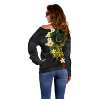 Polynesian Spiral Tribal Tattoo Off Shoulder Sweater Reggae Color