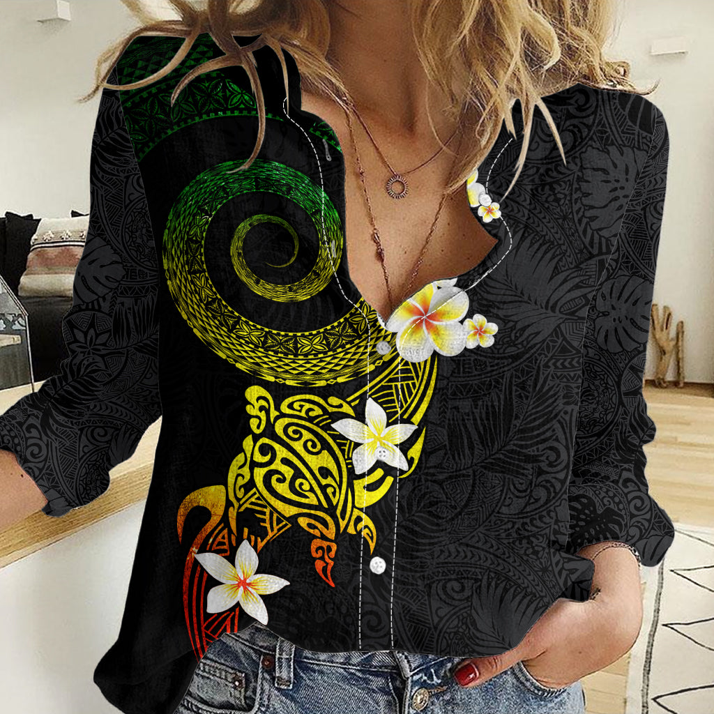 Polynesian Spiral Tribal Tattoo Women Casual Shirt Reggae Color LT03 Female Reggae - Polynesian Pride