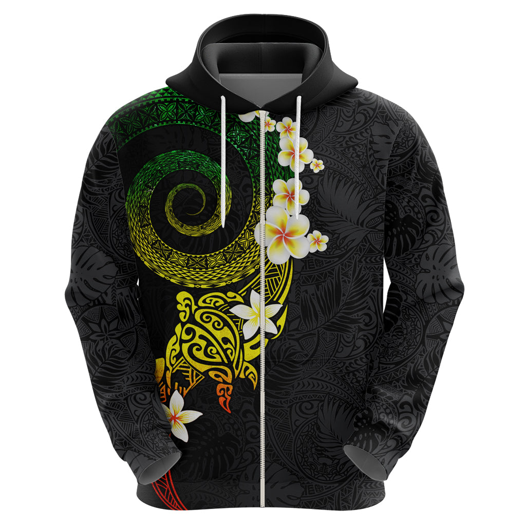 Polynesian Spiral Tribal Tattoo Zip Hoodie Reggae Color
