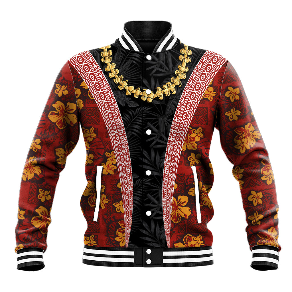 Hawaii Lei and Hibiscus Flowers Tribal Baseball Jacket Patchwork Abstract Vintage