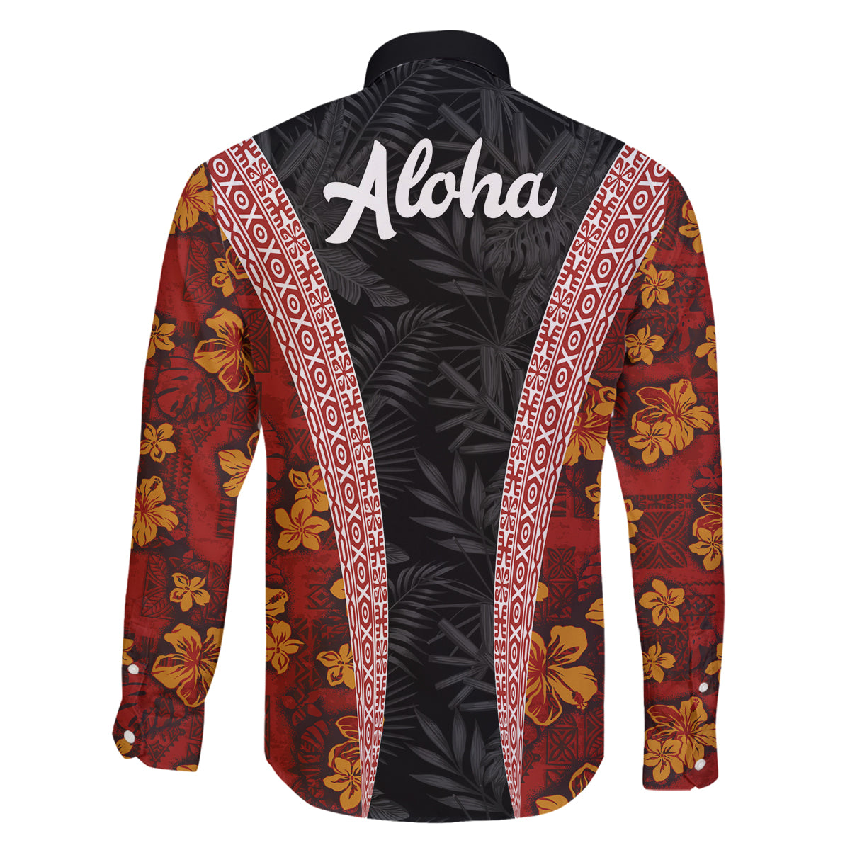 Hawaii Lei and Hibiscus Flowers Tribal Family Matching Long Sleeve Bodycon Dress and Hawaiian Shirt Patchwork Abstract Vintage