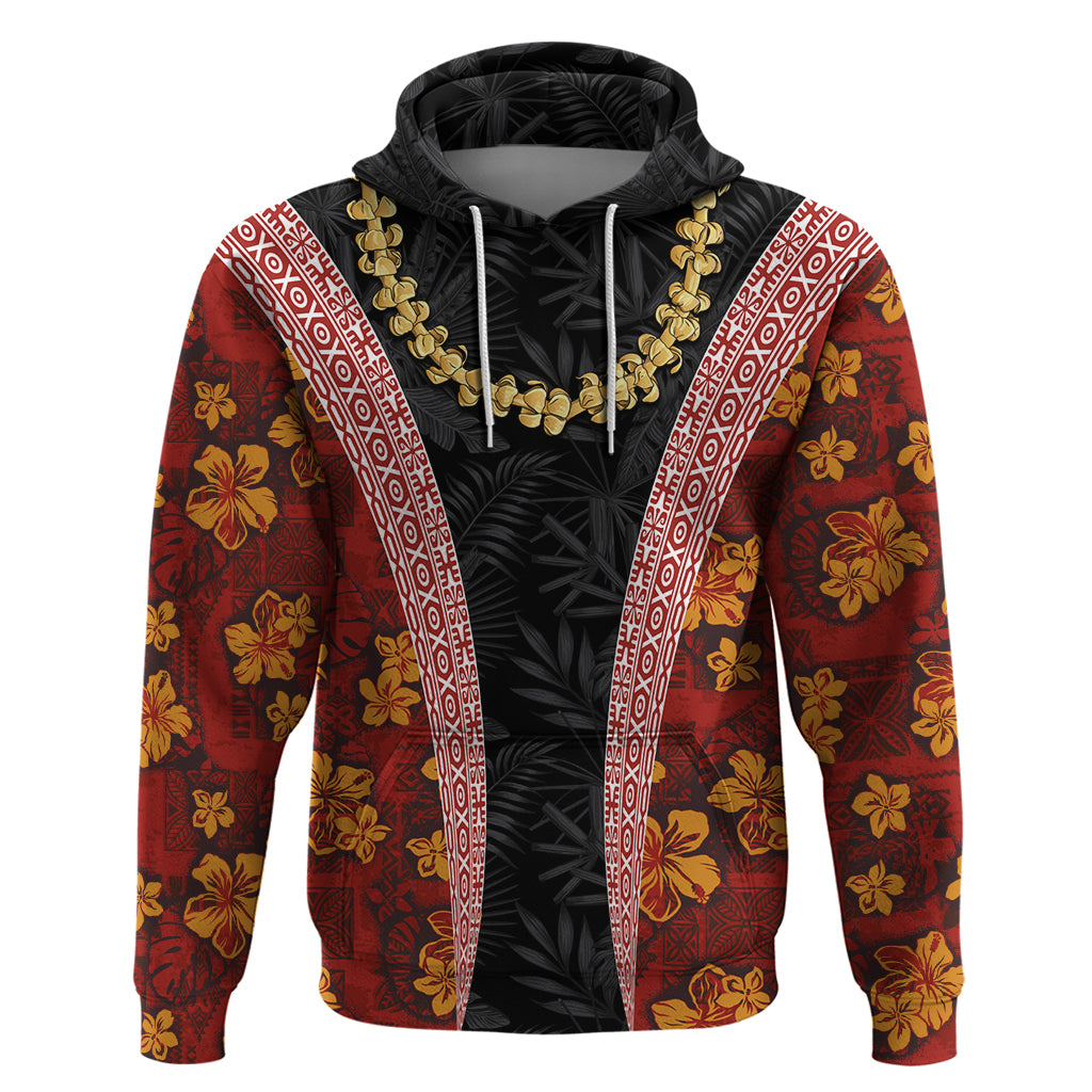 Hawaii Lei and Hibiscus Flowers Tribal Hoodie Patchwork Abstract Vintage