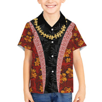 Hawaii Lei and Hibiscus Flowers Tribal Kid Hawaiian Shirt Patchwork Abstract Vintage