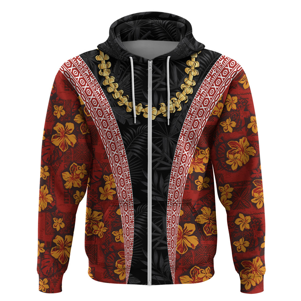 Hawaii Lei and Hibiscus Flowers Tribal Zip Hoodie Patchwork Abstract Vintage