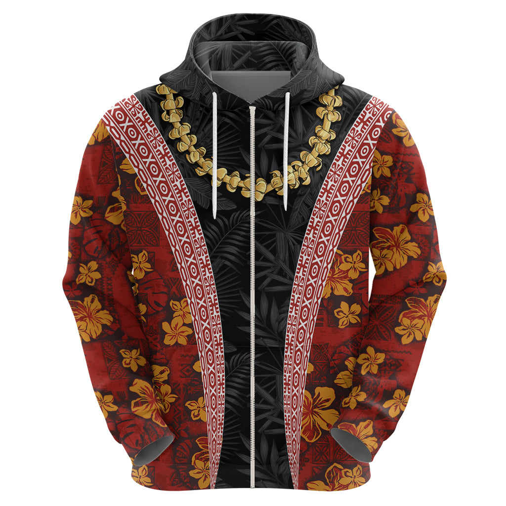 Hawaii Lei and Hibiscus Flowers Tribal Zip Hoodie Patchwork Abstract Vintage