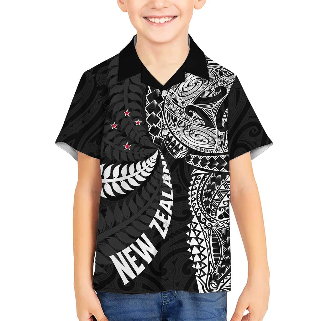 Aotearoa Volleyball Custom Kid Hawaiian Shirt Silver Ferns and Maori Tribal Black LT03 Kid Black - Polynesian Pride