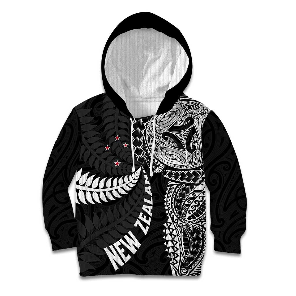 Aotearoa Volleyball Custom Kid Hoodie Silver Ferns and Maori Tribal Black LT03 Hoodie Black - Polynesian Pride