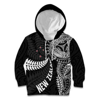 Aotearoa Volleyball Custom Kid Hoodie Silver Ferns and Maori Tribal Black LT03 Hoodie Black - Polynesian Pride