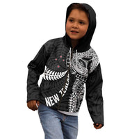 Aotearoa Volleyball Custom Kid Hoodie Silver Ferns and Maori Tribal Black LT03 - Polynesian Pride
