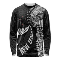 Aotearoa Volleyball Custom Long Sleeve Shirt Silver Ferns and Maori Tribal Black LT03 Unisex Black - Polynesian Pride