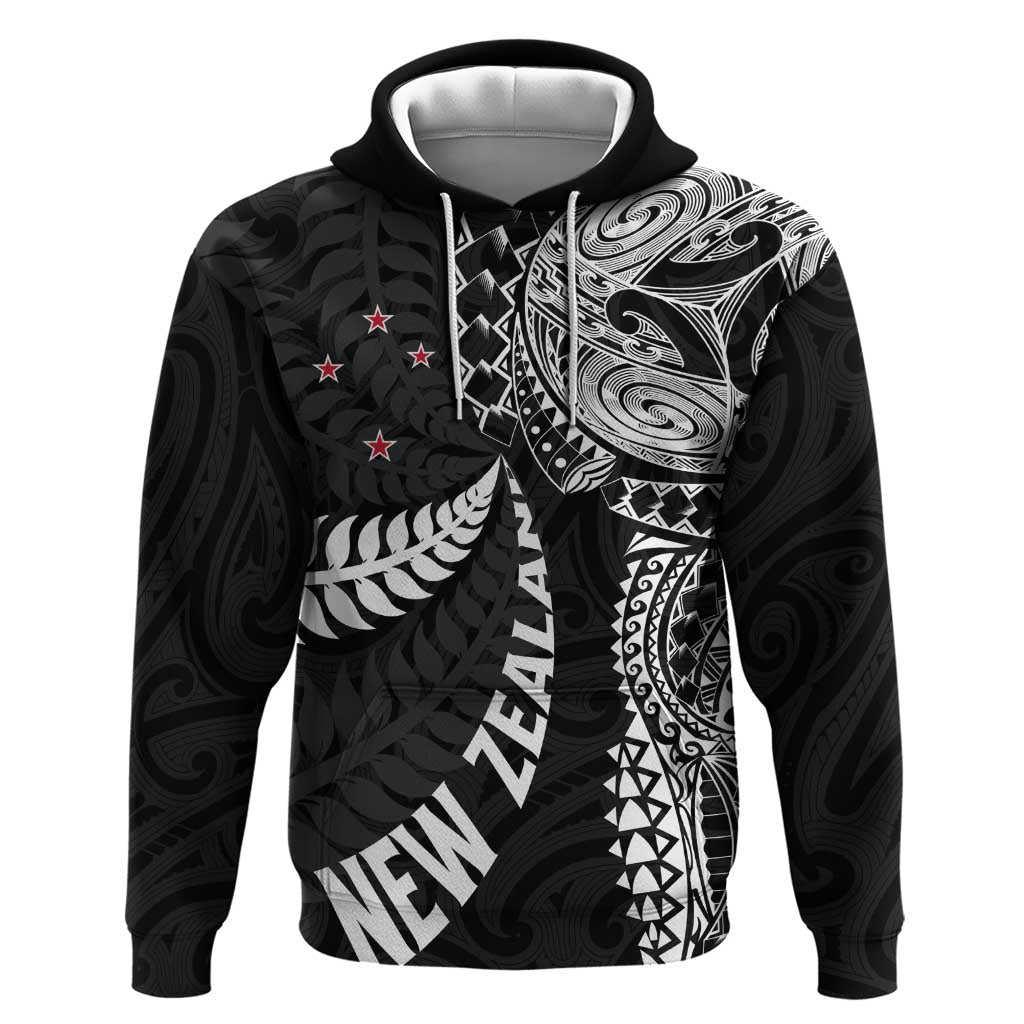 Aotearoa Volleyball Custom Zip Hoodie Silver Ferns and Maori Tribal Black LT03 Pullover Hoodie Black - Polynesian Pride