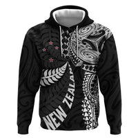 Aotearoa Volleyball Custom Zip Hoodie Silver Ferns and Maori Tribal Black LT03 Pullover Hoodie Black - Polynesian Pride