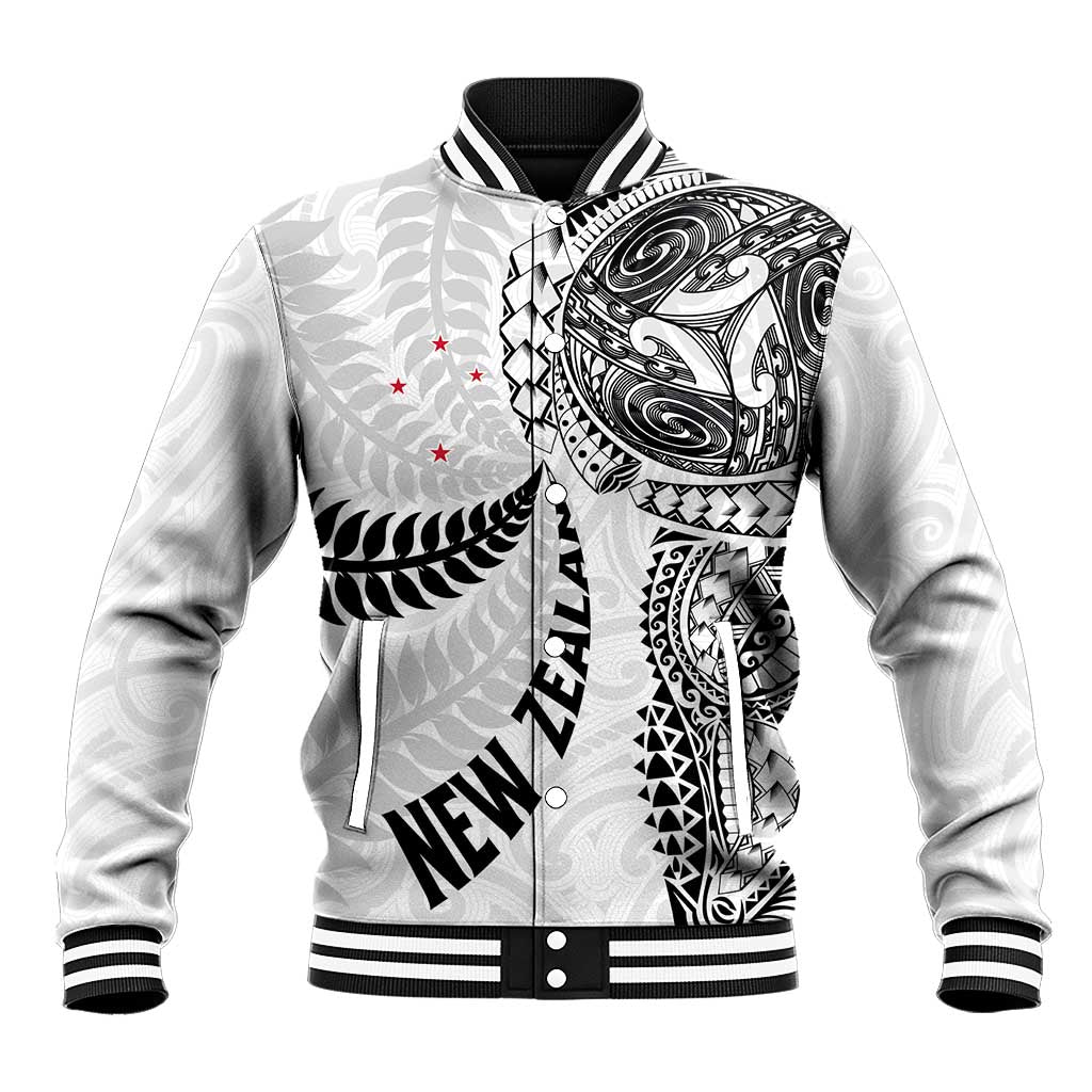 Aotearoa Volleyball Custom Baseball Jacket Silver Ferns and Maori Tribal White LT03 Unisex White - Polynesian Pride