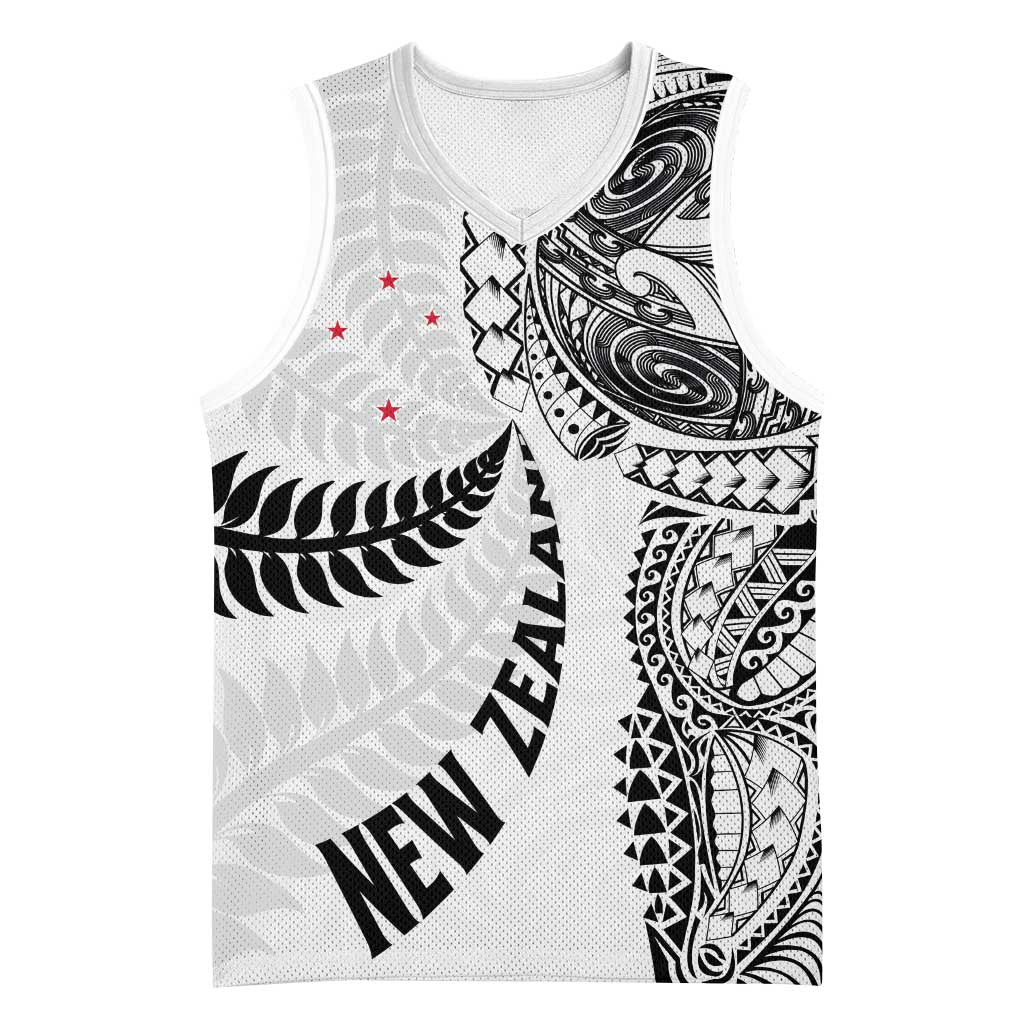 Aotearoa Volleyball Custom Basketball Jersey Silver Ferns and Maori Tribal White LT03 Unisex White - Polynesian Pride