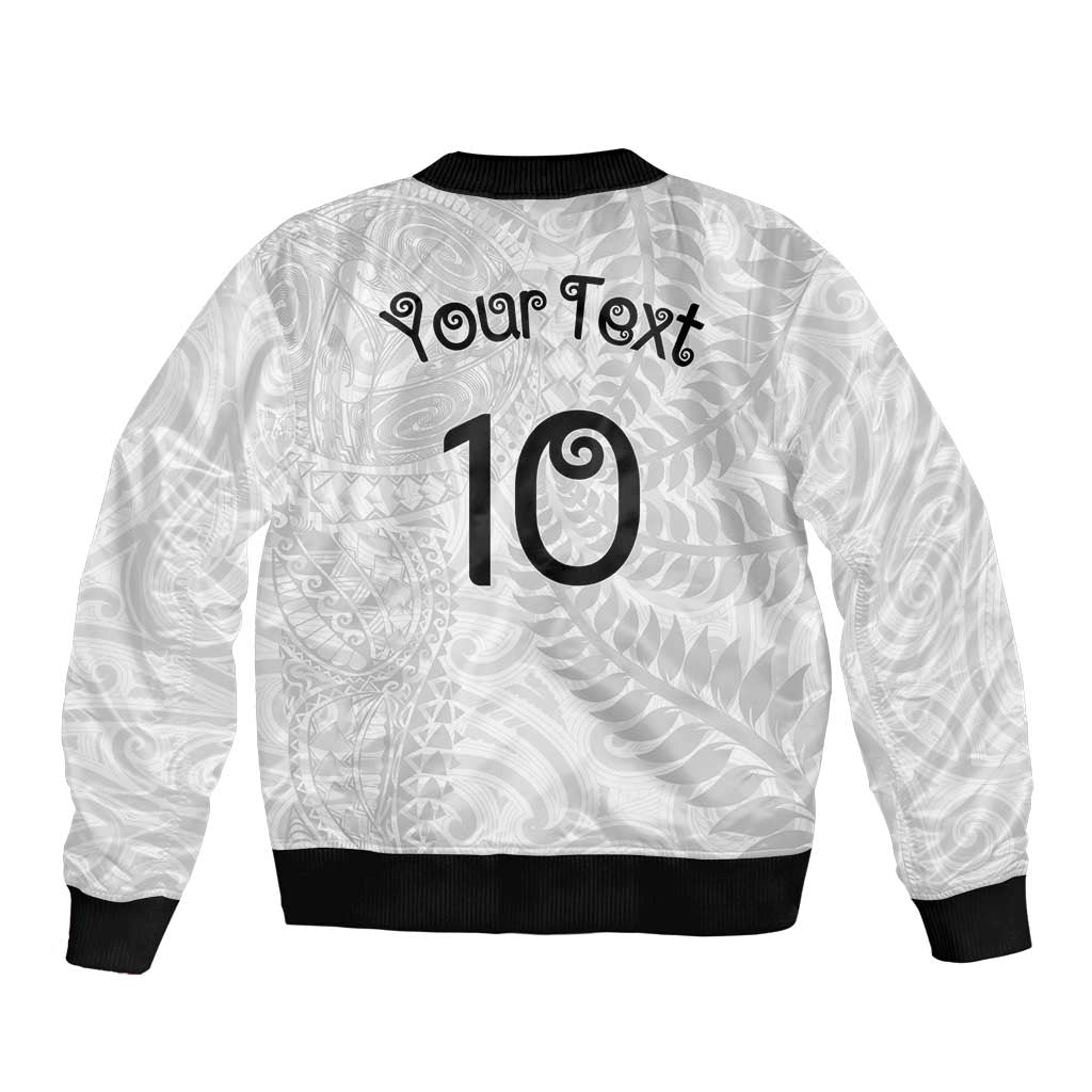 Aotearoa Volleyball Custom Bomber Jacket Silver Ferns and Maori Tribal White LT03 - Polynesian Pride