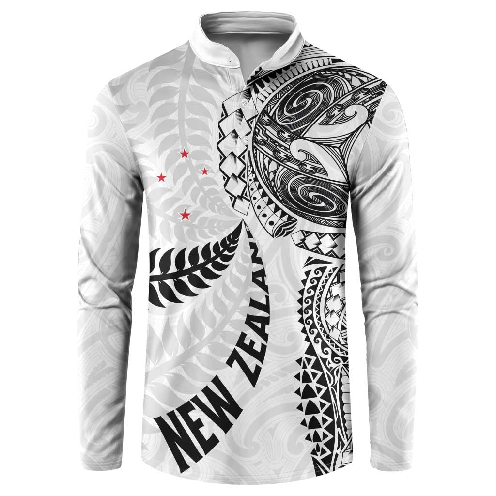 Aotearoa Volleyball Custom Button Sweatshirt Silver Ferns and Maori Tribal White LT03 White - Polynesian Pride